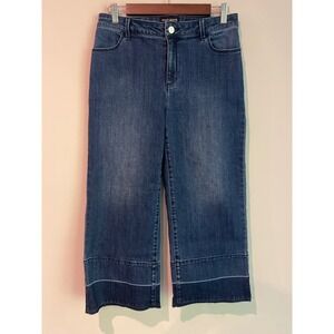 Susan Graver Womens Dark Wash Wide Leg Cropped Jeans Raw Hem Blue Size 6